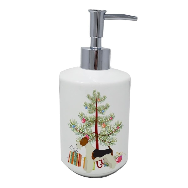 Carolines Treasures 7 x 3.5 in. Fox Terrier Christmas Tree Ceramic Soap Dispenser CK3538SOAP - main